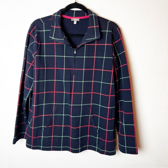 SZ 1XL Talbots Striped Half Zip Pullover Navy Blue Pink and Green Lines - Picture 4 of 7